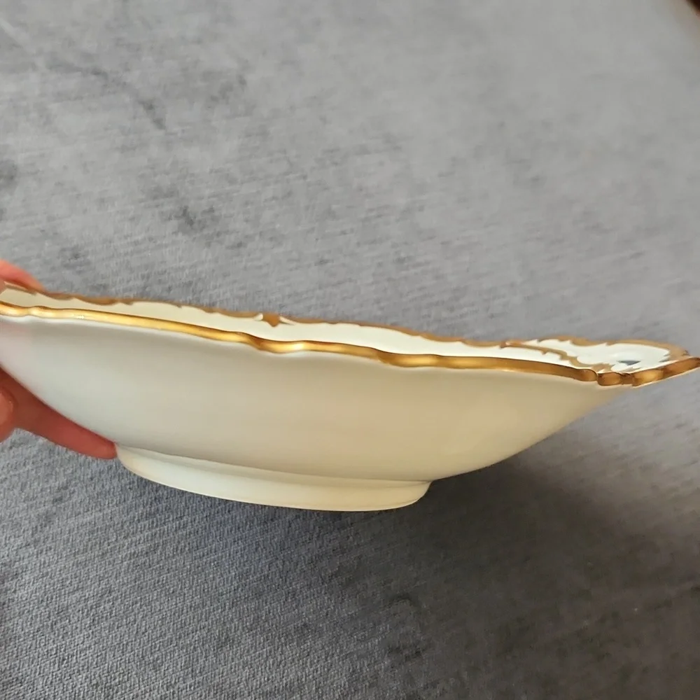 Vintage German Reichenbach Scalloped Gold Rim Floral Fruit Bowl